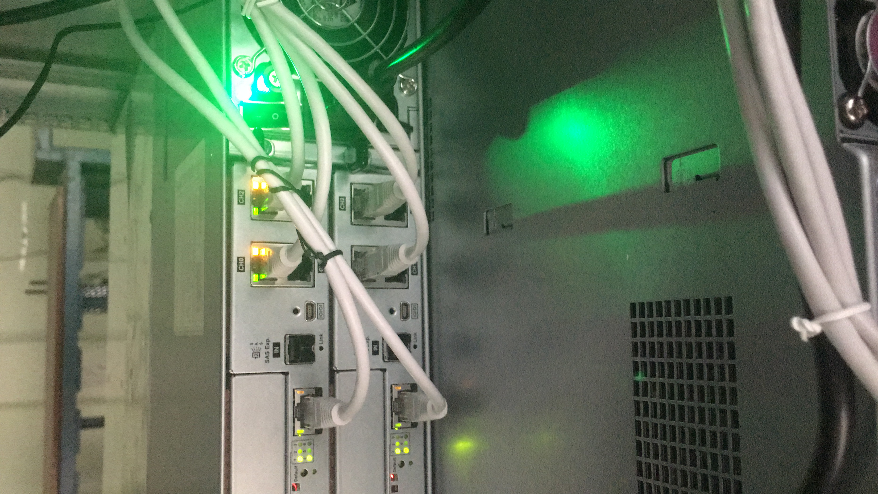 Network equipment running clean, green LED indicators