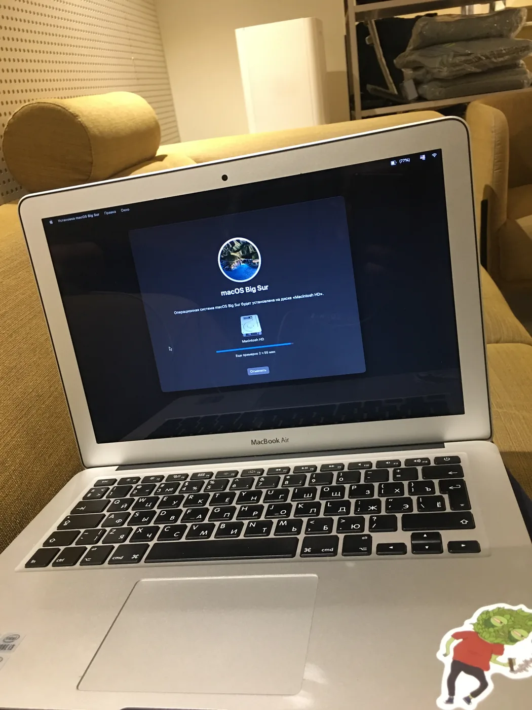 MacBook Air with macOS reinstall in progress